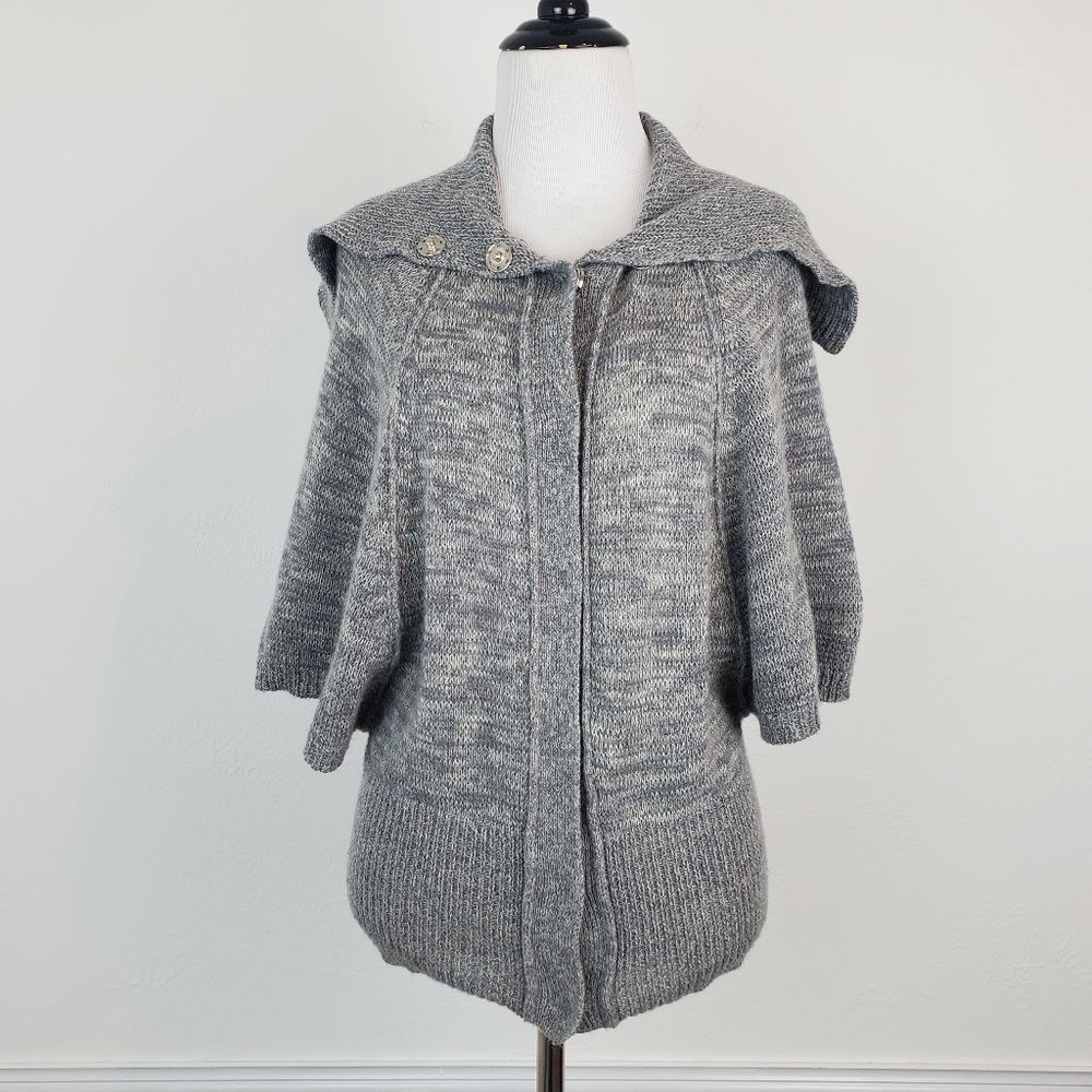 Laurie B Cardigan Sweater Mohair Oversized Collar Heathered Knit Boho Y2K